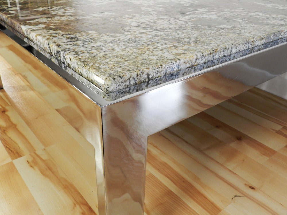 Modernist era Pace Collection Attributed Chrome Metal Marble Granite Coffee Table