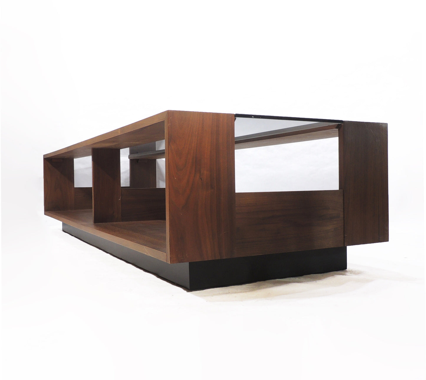 Vintage Large Modernist Brown Saltman Coffee Smoked Glass Cocktail Table 66" long