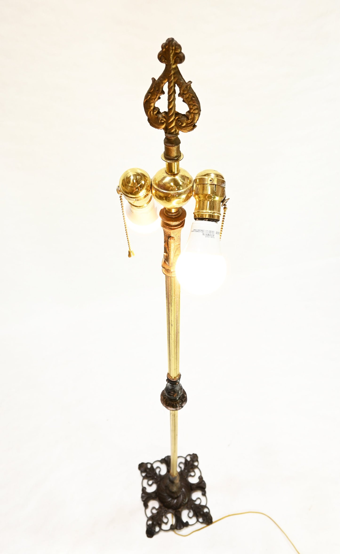 Vintage Deco Era Brass Accented Cast Iron Victorian Style Floor Lamp