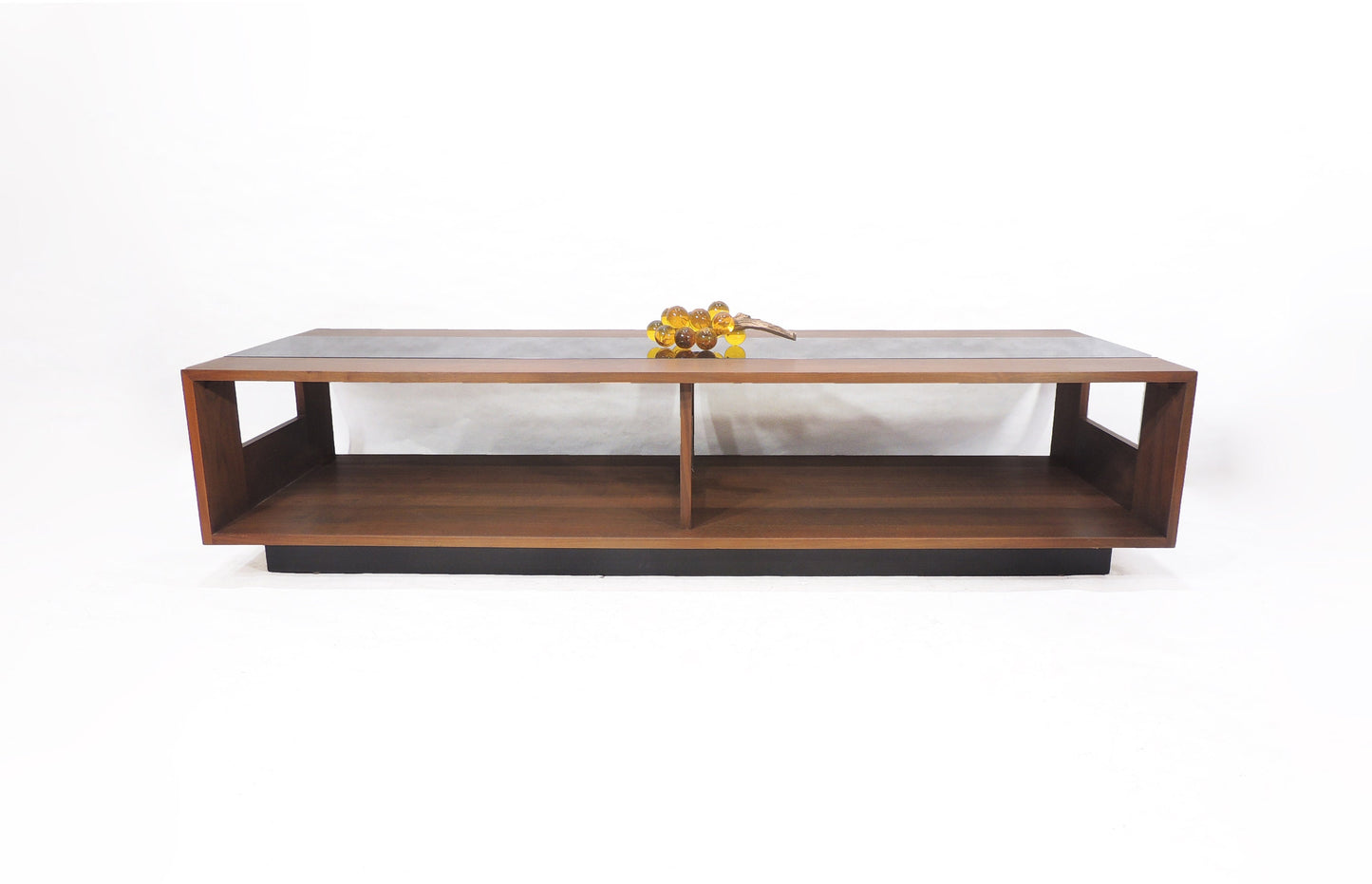 Vintage Large Modernist Brown Saltman Coffee Smoked Glass Cocktail Table 66" long