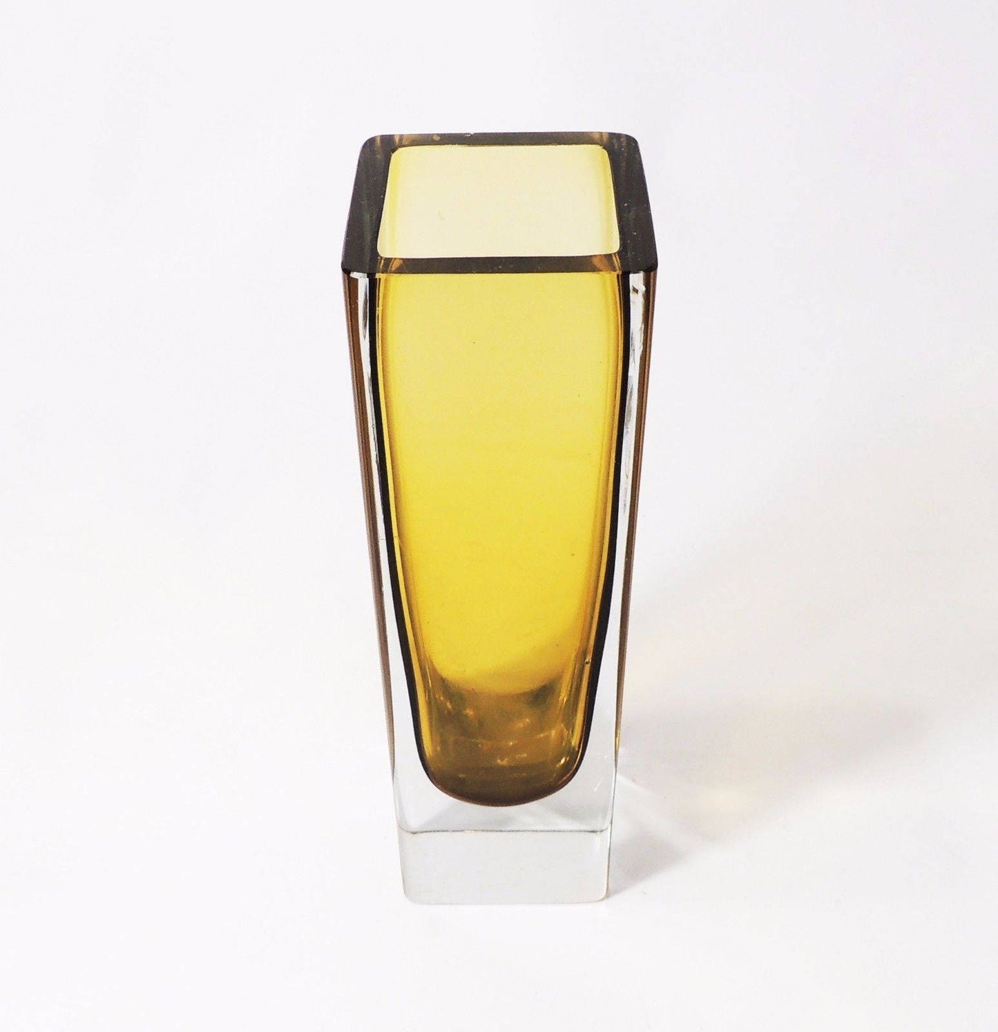 Vintage MCM era Murano Amber Hand Blown Glass Sommerso Vase