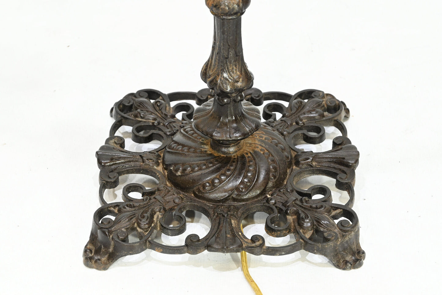 Vintage Deco Era Brass Accented Cast Iron Victorian Style Floor Lamp
