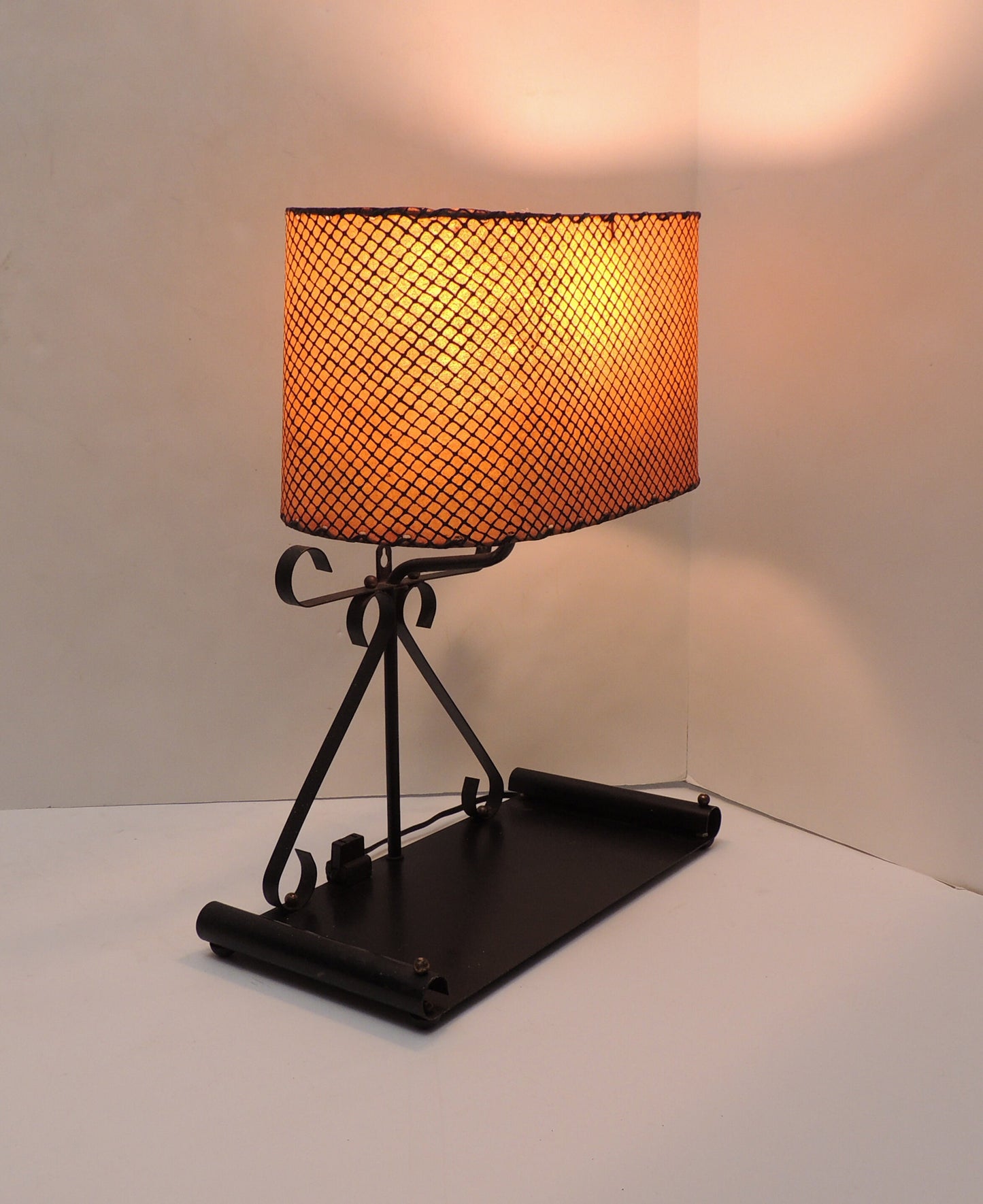 Mid-Century Modernist Era Black Metal Stationary Night Light Table Lamp Organizer
