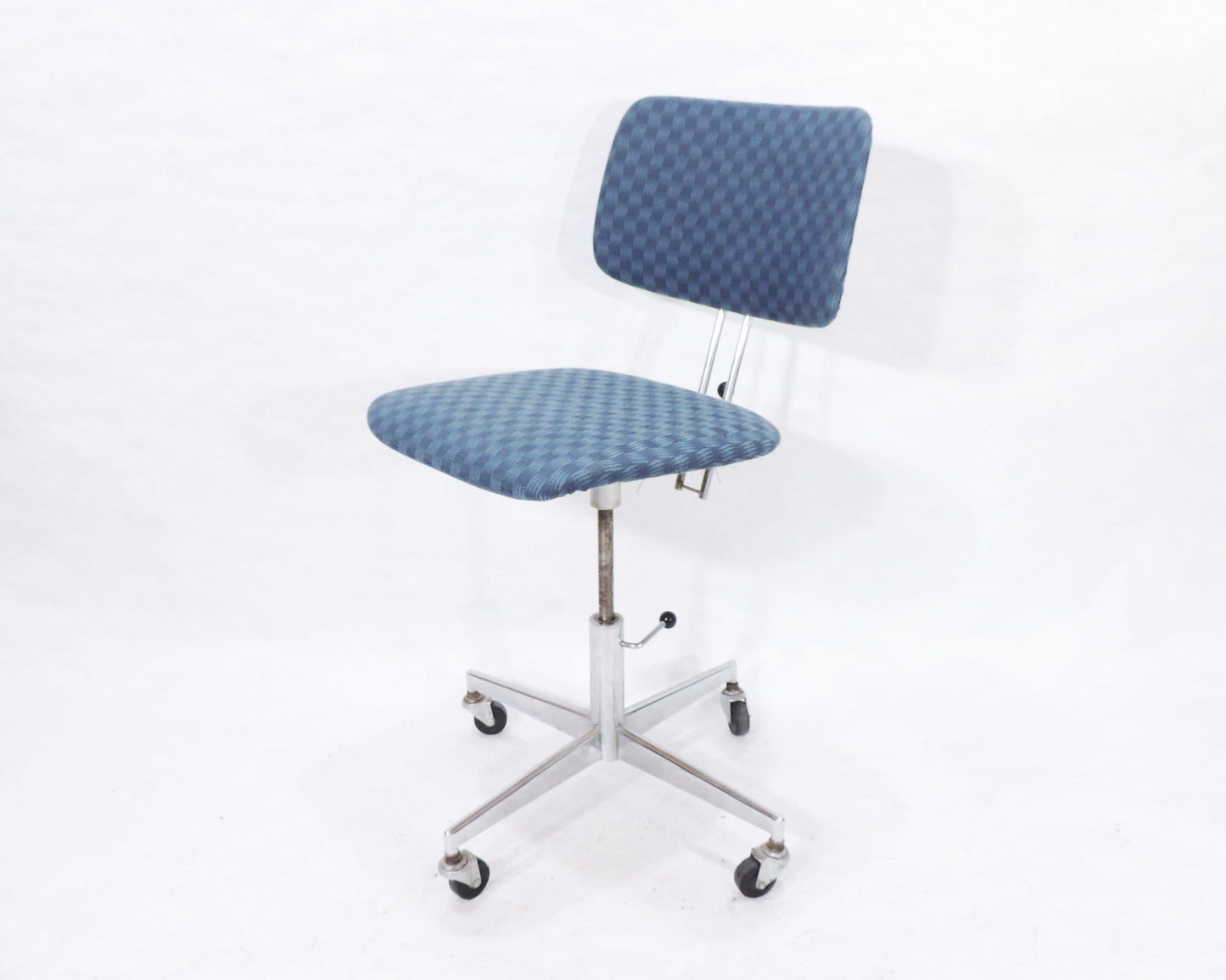 Modernist Era Stendig Finland Blue Cloth Height Adjustable Swivel Rolling Desk Chair