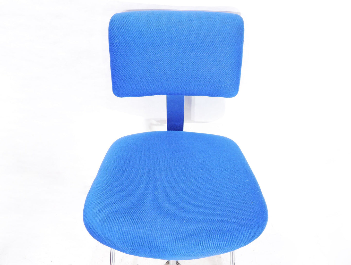 Vintage Steelcase Blue Cloth Metal Swivel Rolling Drafting Stool