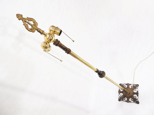 Vintage Deco Era Brass Accented Cast Iron Victorian Style Floor Lamp