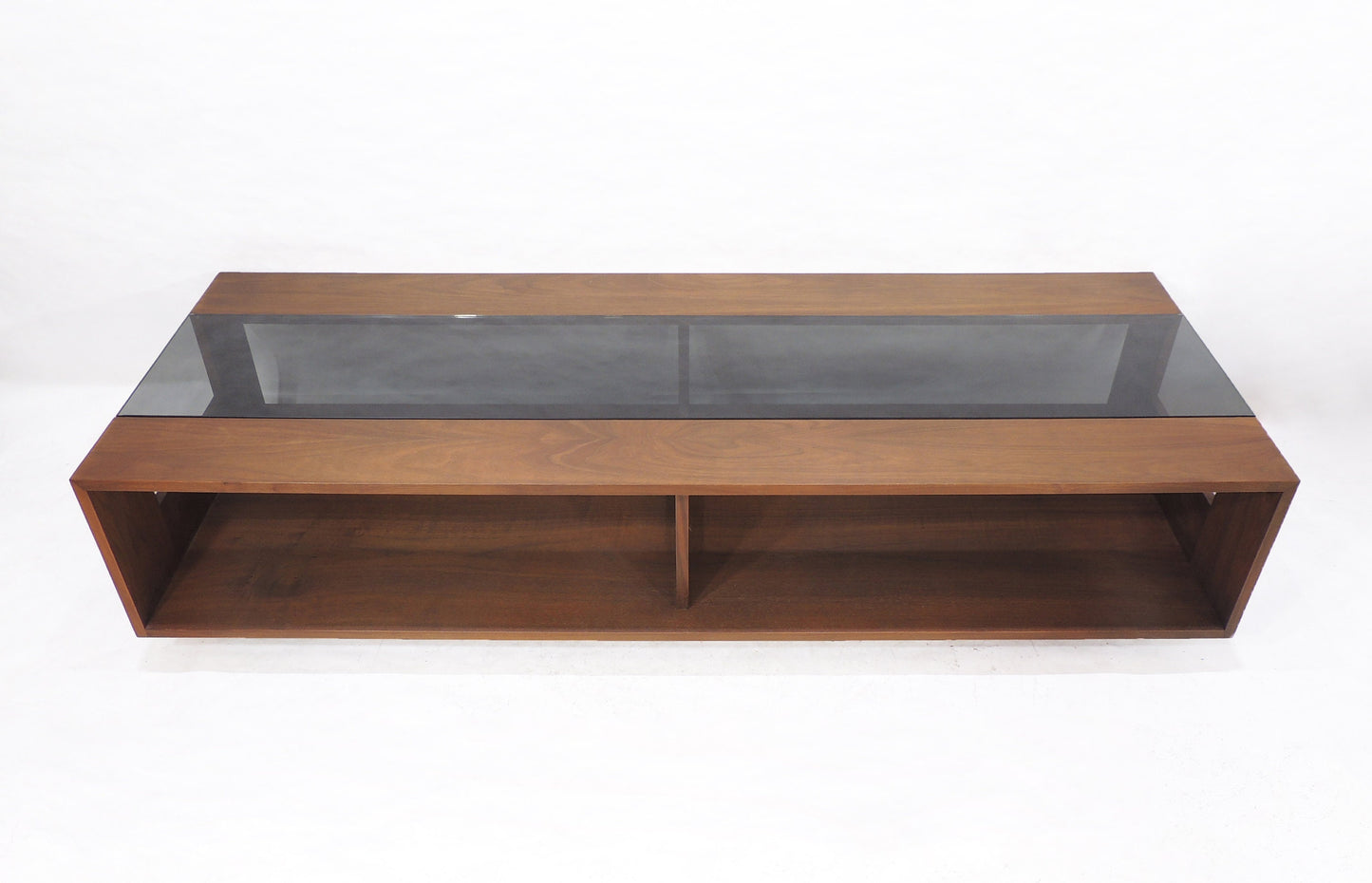 Vintage Large Modernist Brown Saltman Coffee Smoked Glass Cocktail Table 66" long