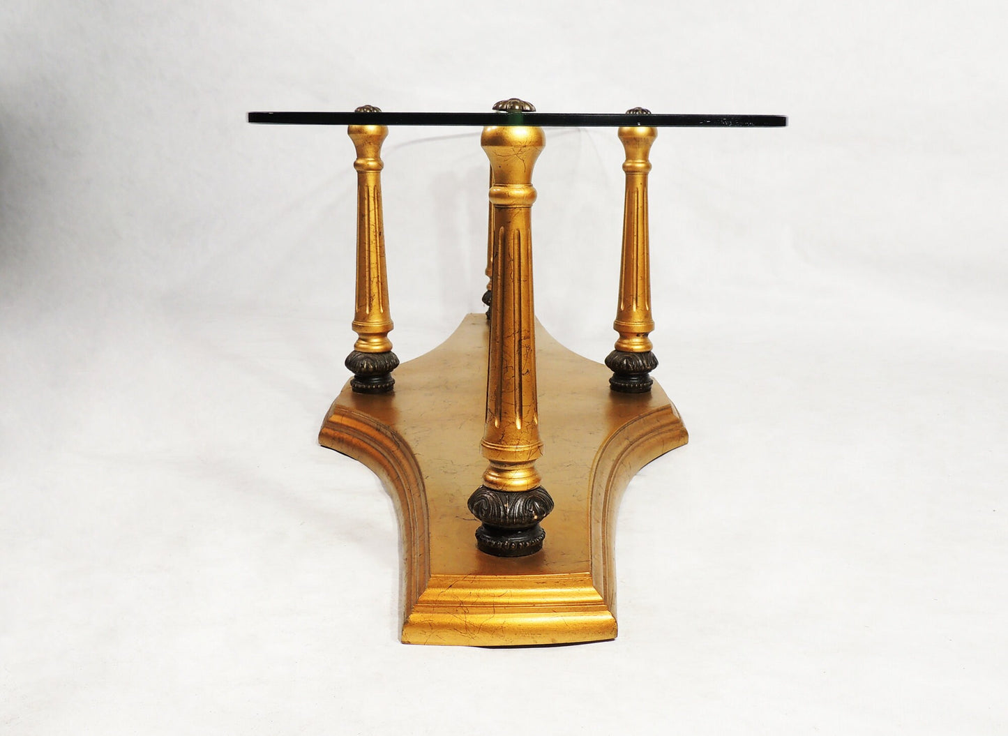 Vintage Hollywood Regency Gold Wood w Glass Top Coffee Table