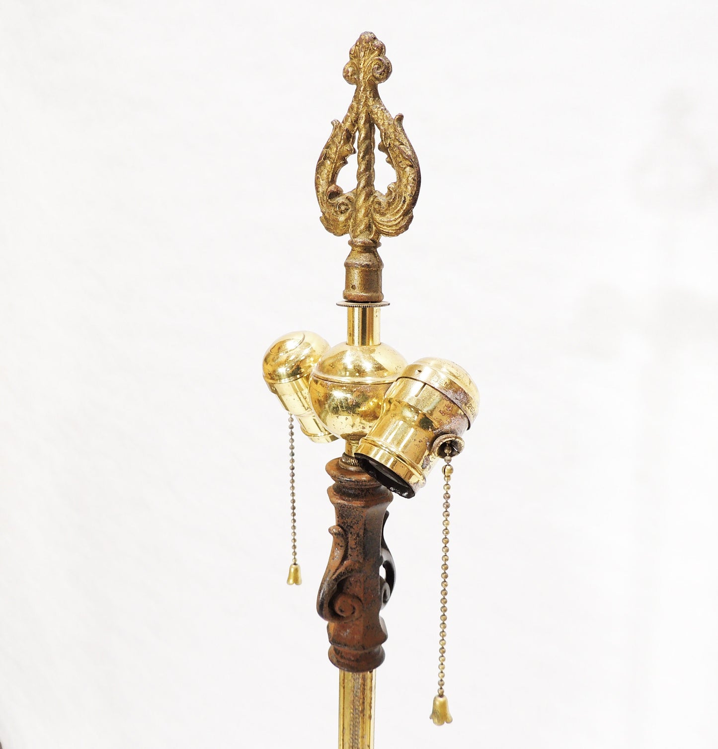 Vintage Deco Era Brass Accented Cast Iron Victorian Style Floor Lamp