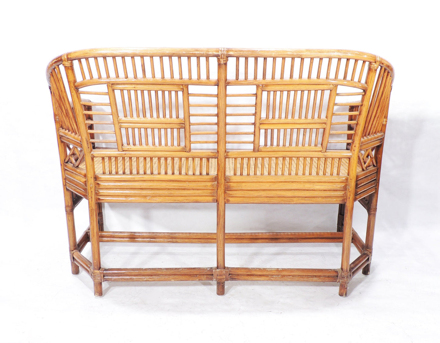 Vintage MCM Era Caned Seating Bamboo Pavilion Loveseat Bench