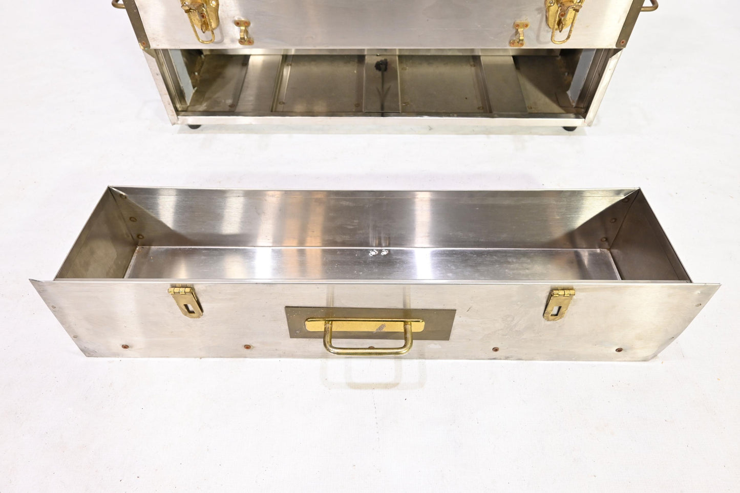 Vintage Metal Storage Case Trunk Brass handles Drawer Chest