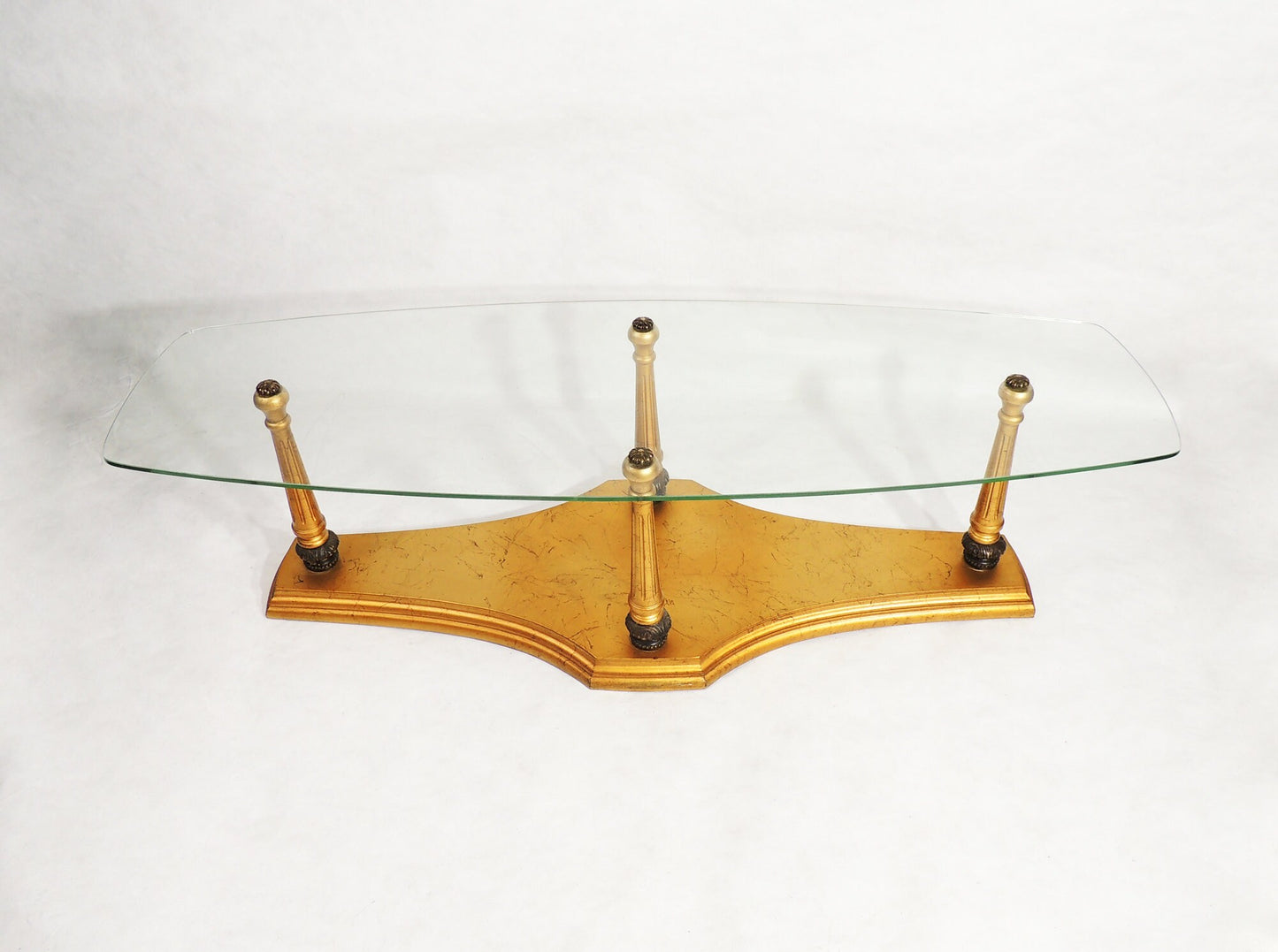 Vintage Hollywood Regency Gold Wood w Glass Top Coffee Table