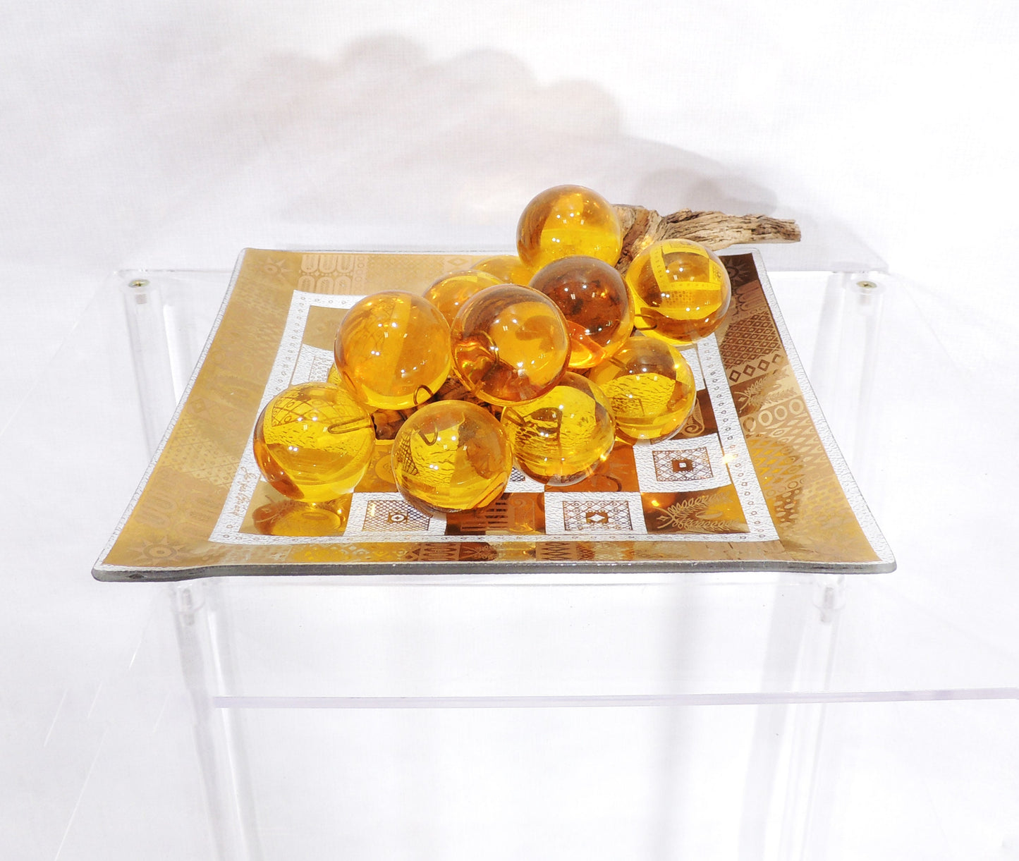 Vintage Modernist Era Georges Briard Gold Sun Square Bent Glass Tray