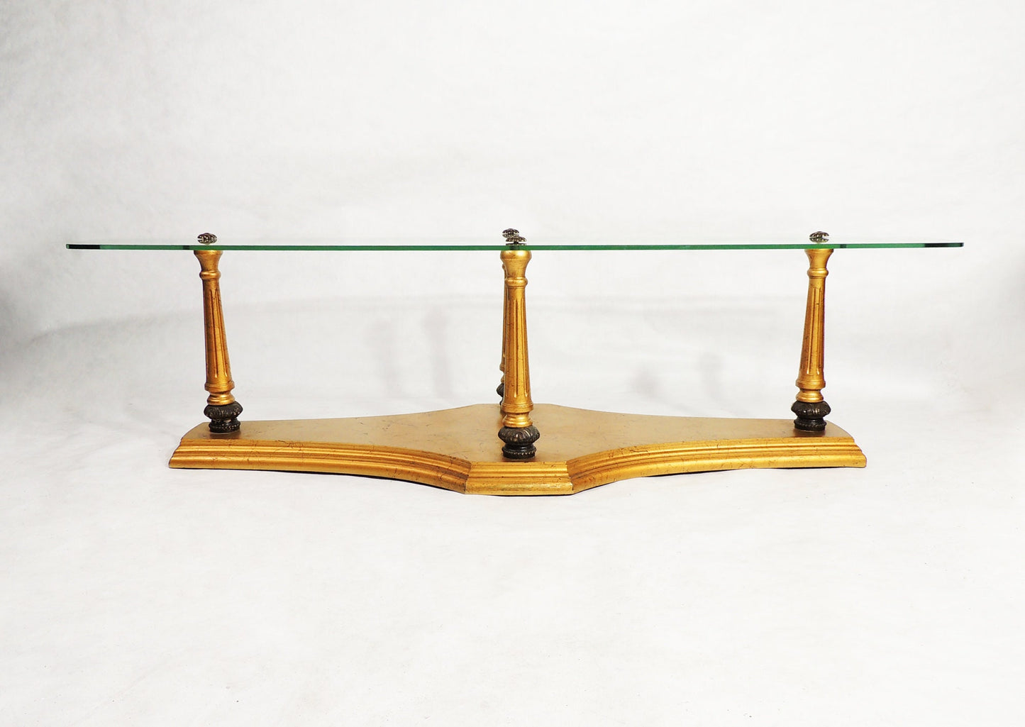 Vintage Hollywood Regency Gold Wood w Glass Top Coffee Table