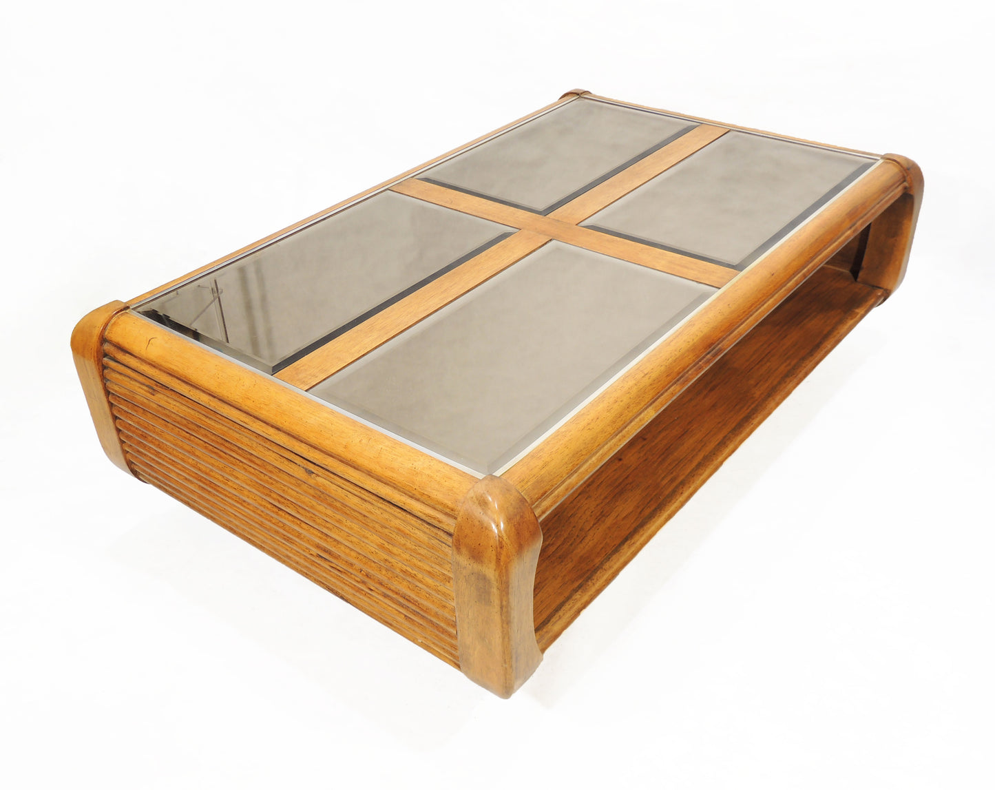 Vintage Modernist Design Coffee Table with Spacious Shelf and Mirror top