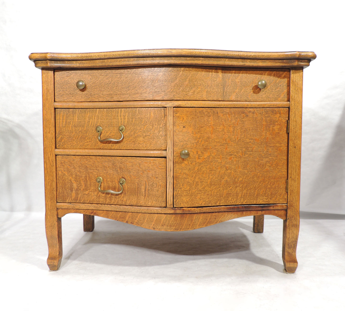 Rustic Antique Oak Finish Side Server Cabinet w Drawers and Door