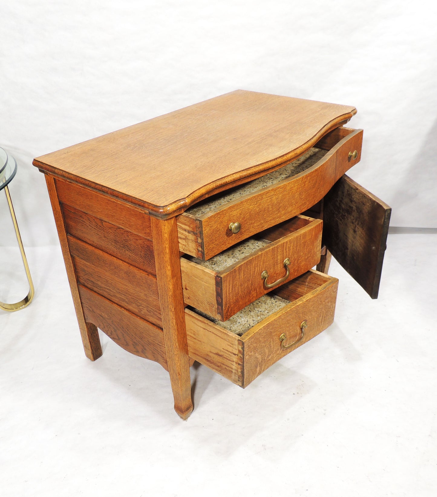 Rustic Antique Oak Finish Side Server Cabinet w Drawers and Door