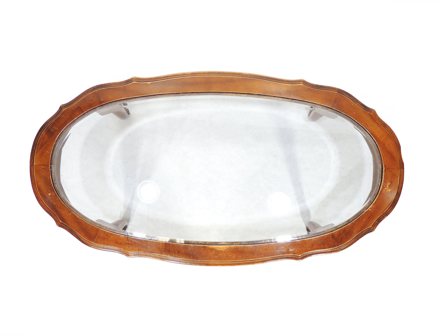 Vintage French Provincial-style Oval Wood Glass top Table