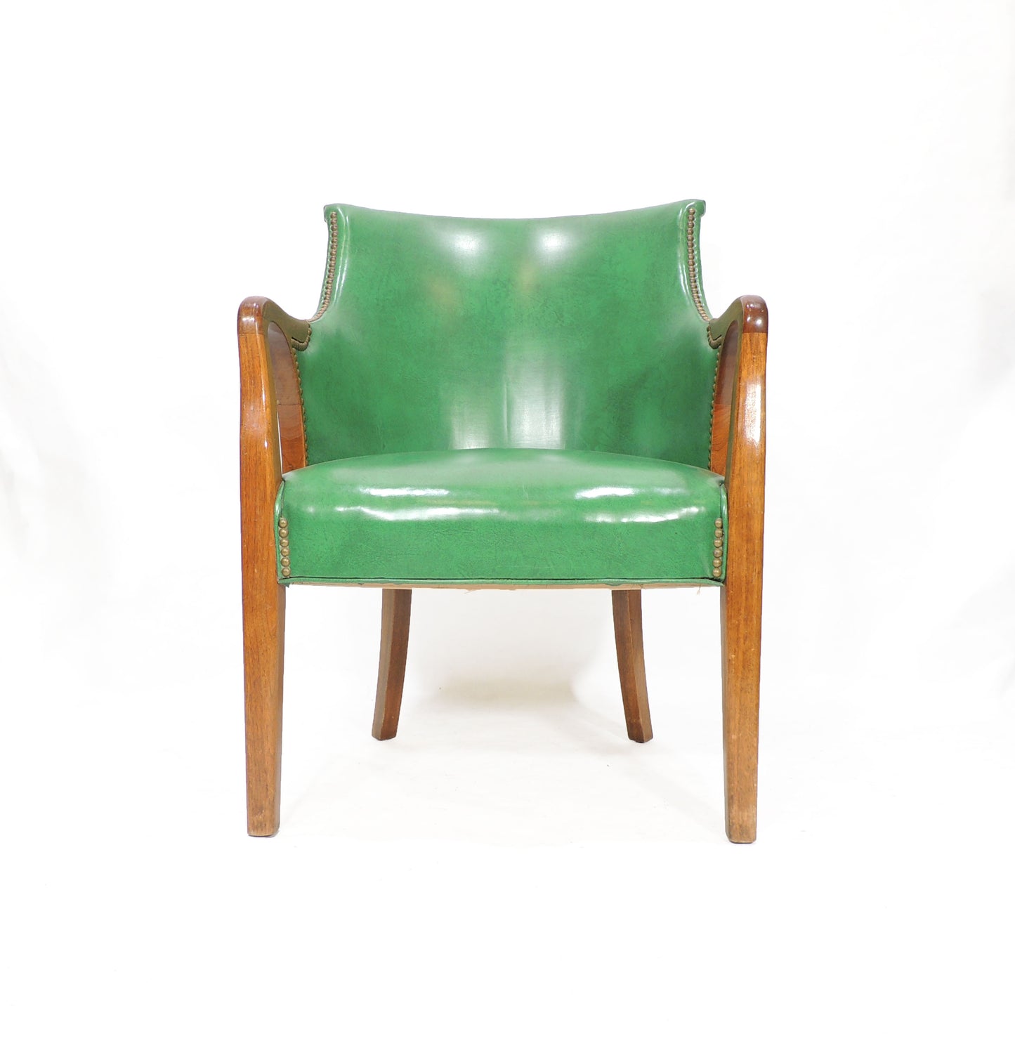 Vintage Green Vinyl Accent Armchair Solid wood Frame