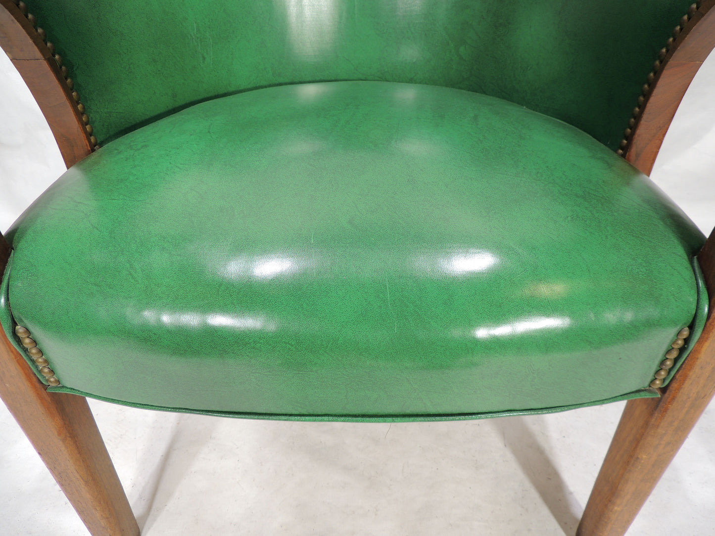 Vintage Green Vinyl Accent Armchair Solid wood Frame