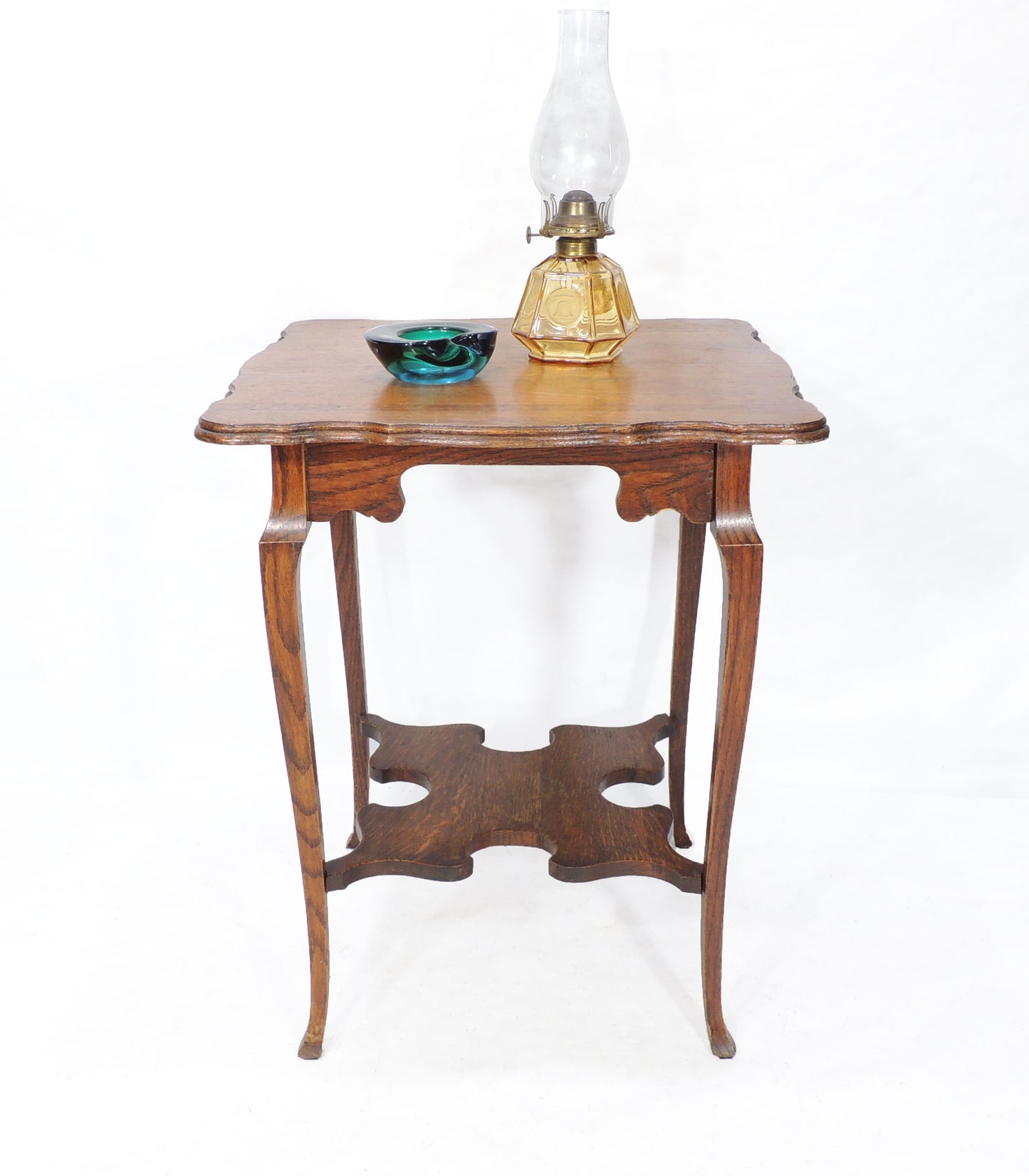 Antique Rustic Victorian-Style Wood Shelved Occasional Side Table