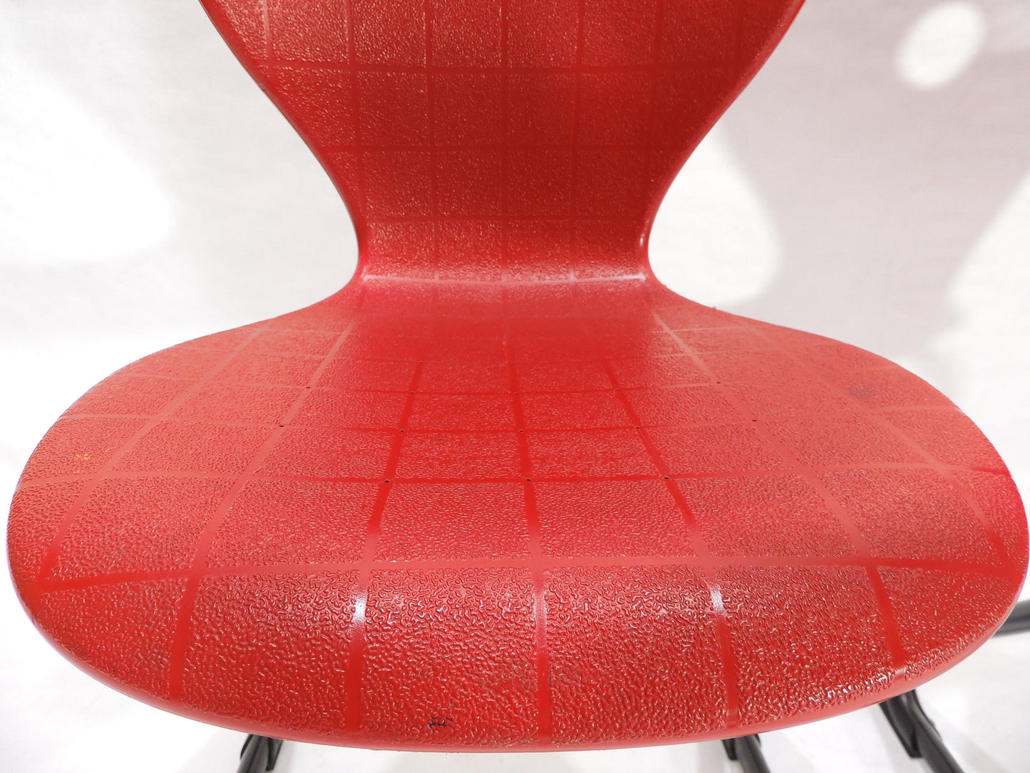 Set of 2 Post Modern VS Metal Framed Red Plastic Shell Chairs