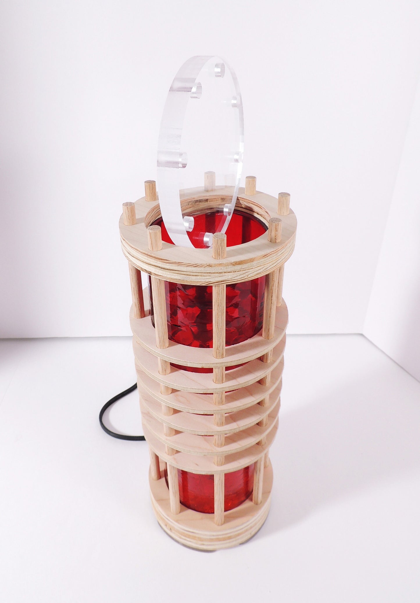 Unique Space Age-style Table Light 'Power Cell Red' Lucite Glass Futuristic Lamp