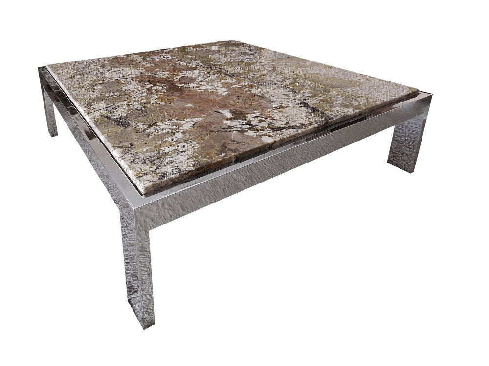 Modernist era Pace Collection Attributed Chrome Metal Marble Granite Coffee Table