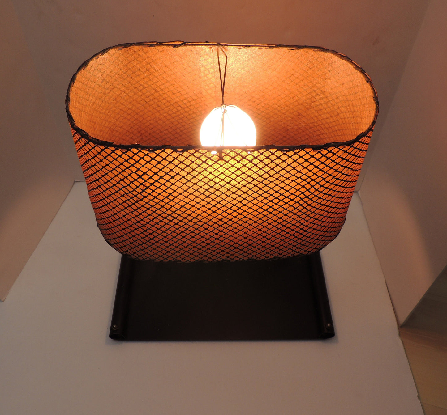 Mid-Century Modernist Era Black Metal Stationary Night Light Table Lamp Organizer