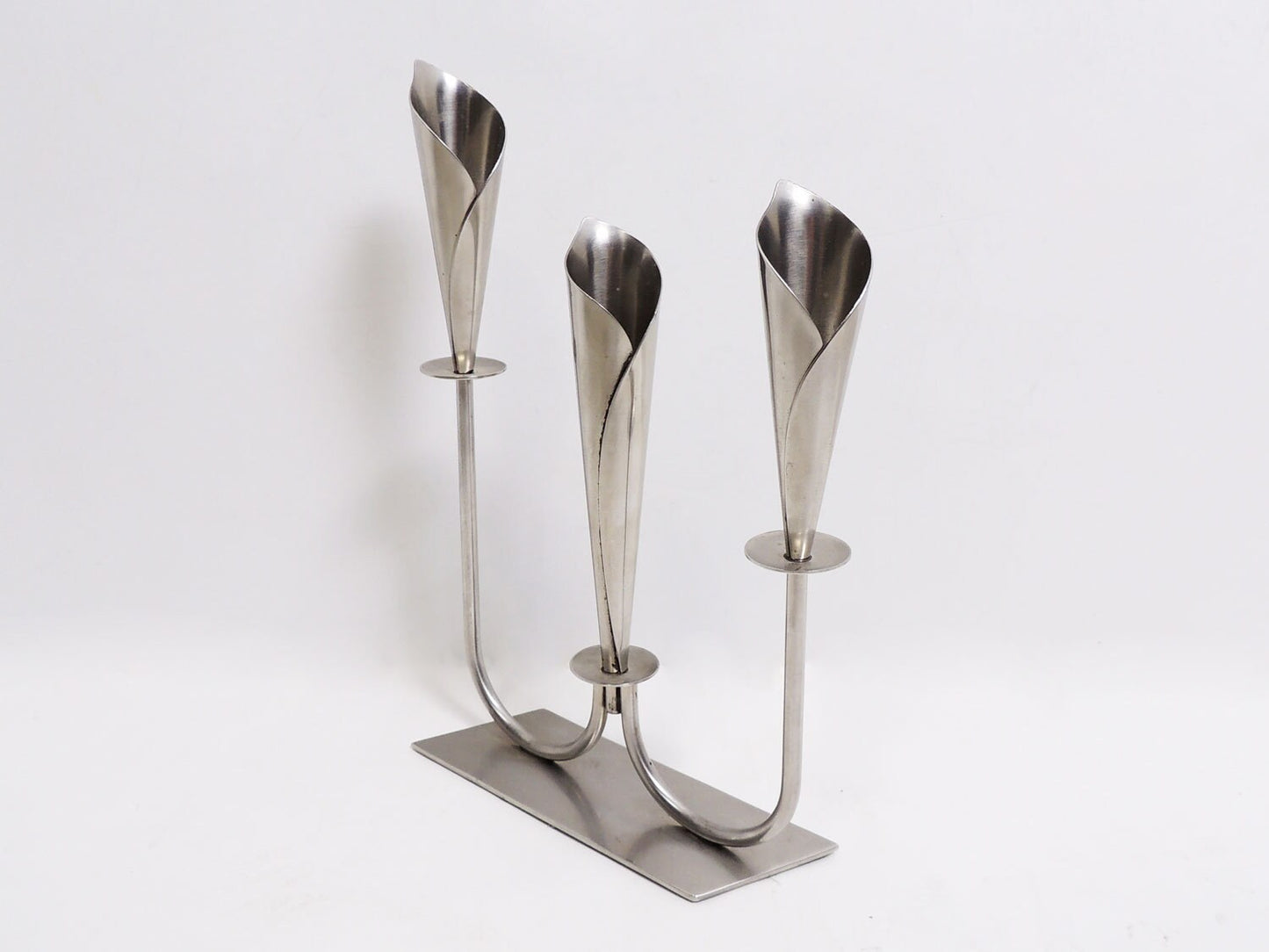 MCM era Metal Hans Jensen Style Tulip Candle Holders