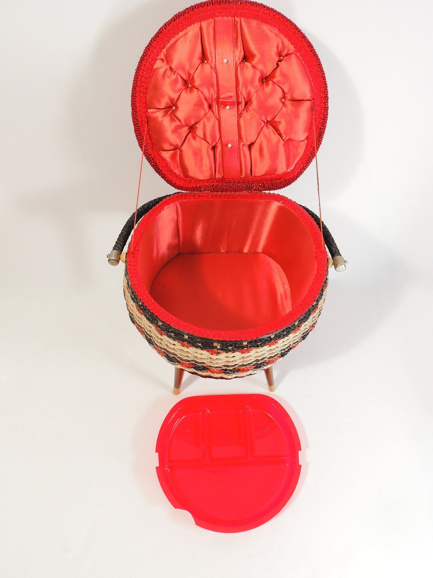 Vintage MCM Era Sewing Basket Storage Organizer
