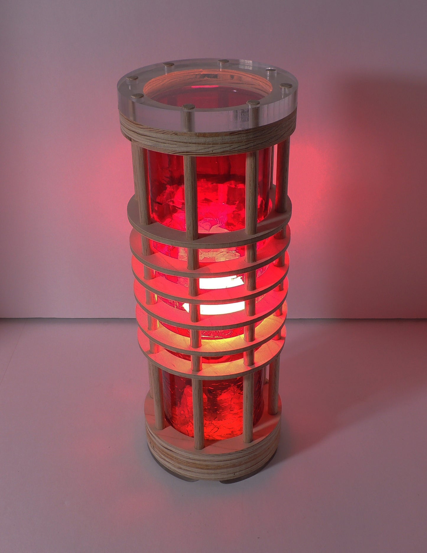 Unique Space Age-style Table Light 'Power Cell Red' Lucite Glass Futuristic Lamp