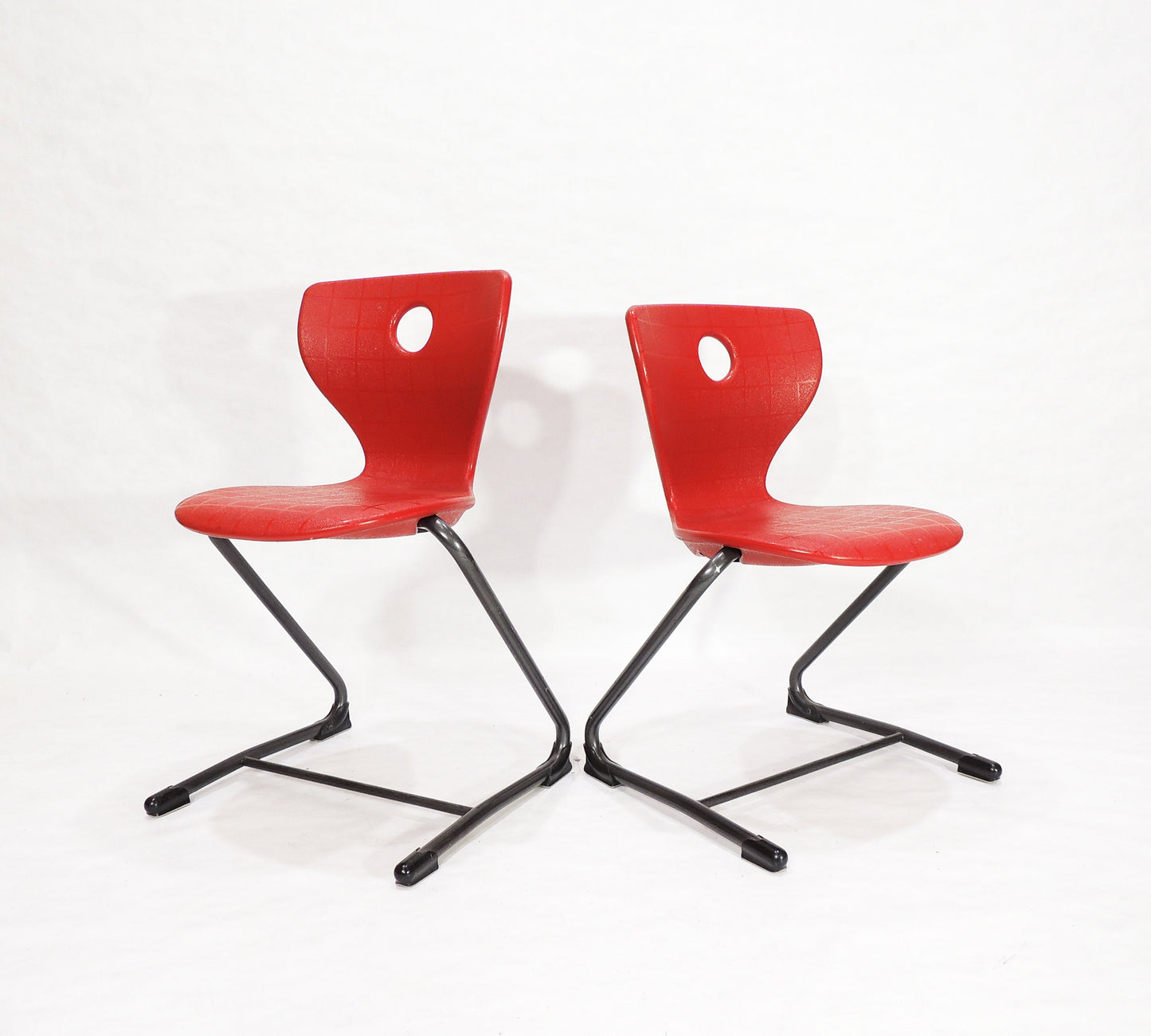Set of 2 Post Modern VS Metal Framed Red Plastic Shell Chairs