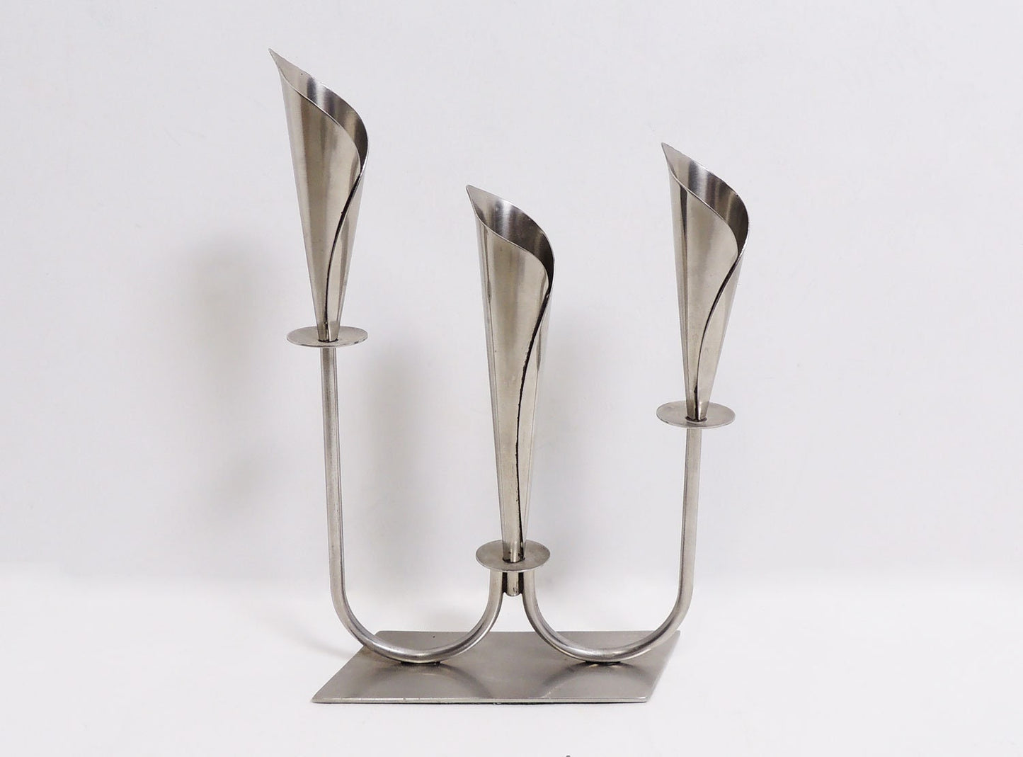 MCM era Metal Hans Jensen Style Tulip Candle Holders