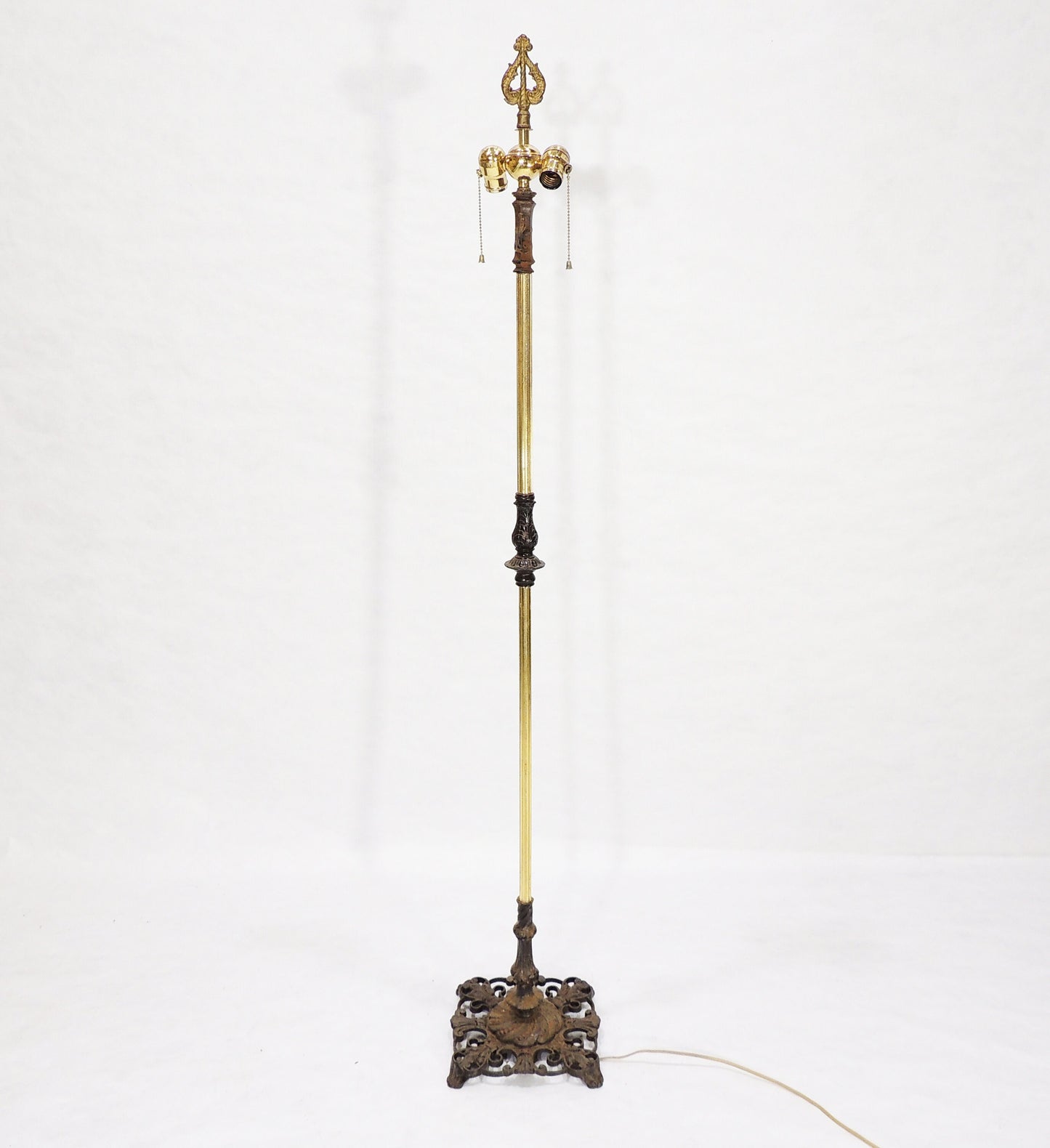 Vintage Deco Era Brass Accented Cast Iron Victorian Style Floor Lamp