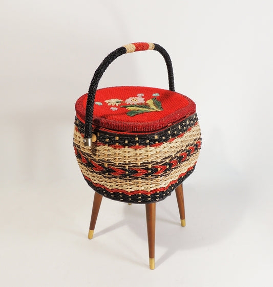 Vintage MCM Era Sewing Basket Storage Organizer