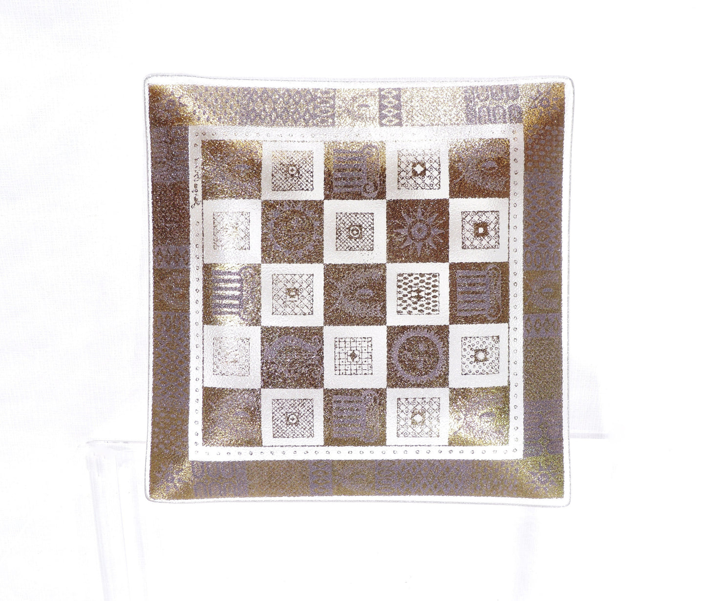 Vintage Modernist Era Georges Briard Gold Sun Square Bent Glass Tray