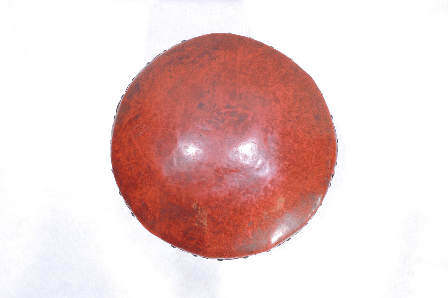 Antique Red Vinyl Wood Carved Ornate Footstool