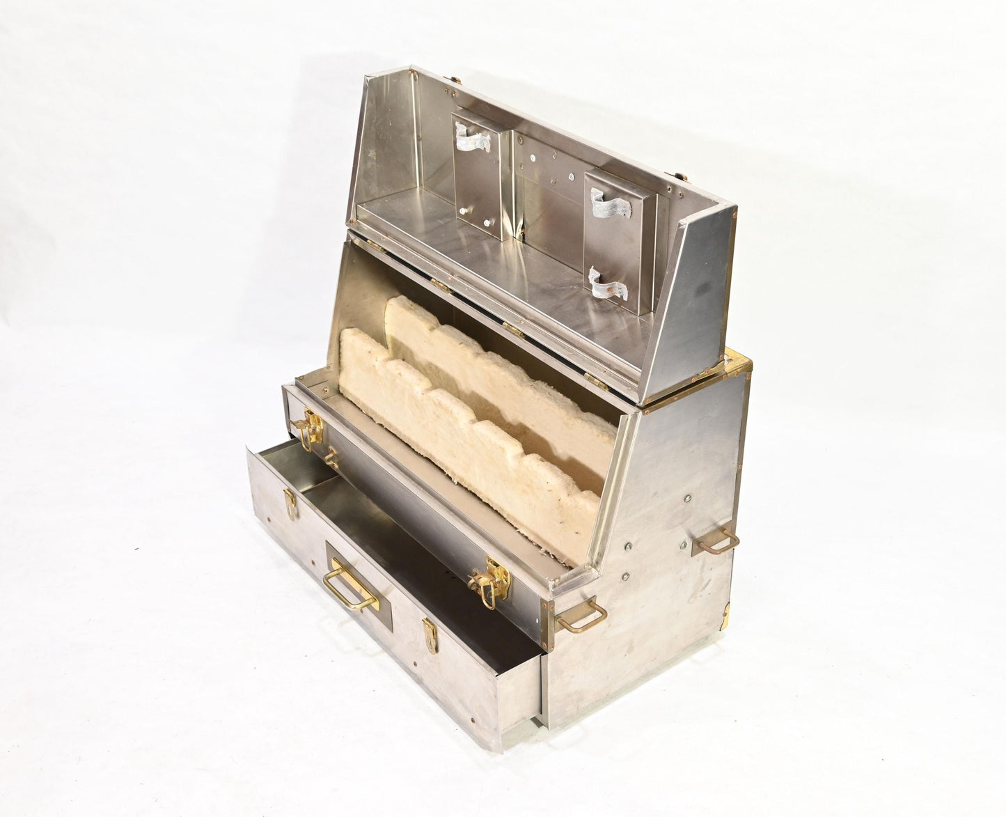 Vintage Metal Storage Case Trunk Brass handles Drawer Chest