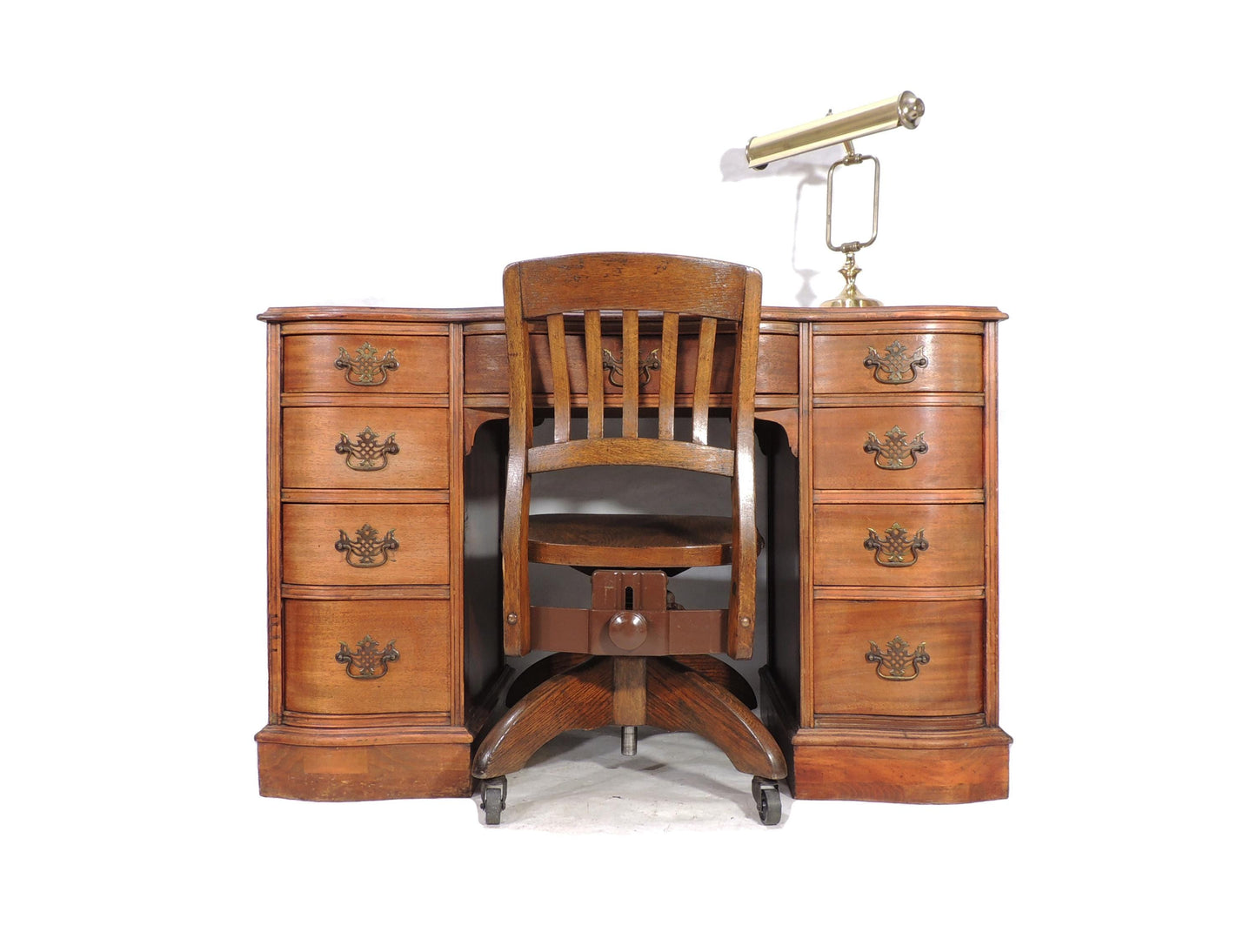 Vintage Wood Writing Table Desk w Drawers