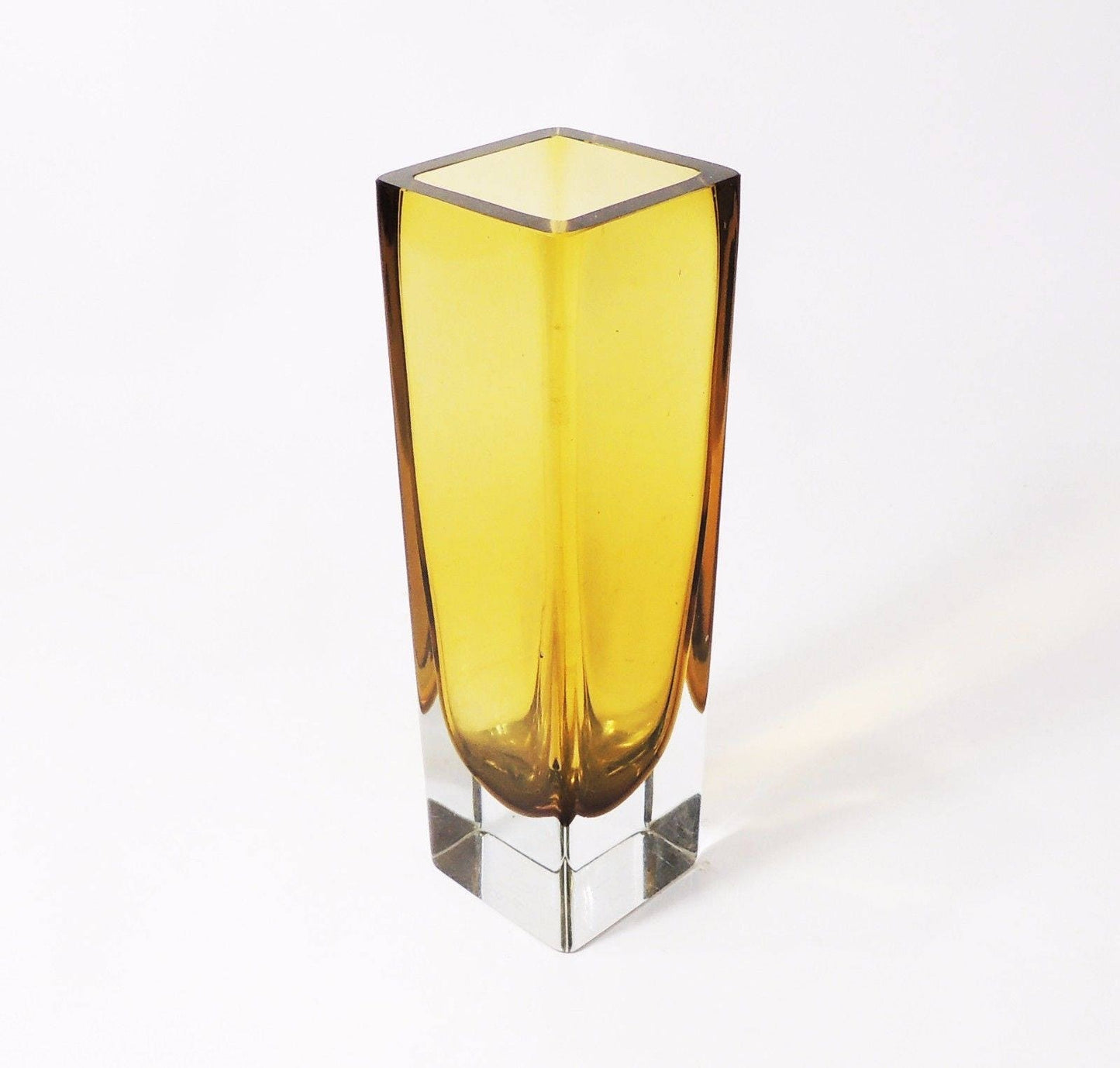 Vintage MCM era Murano Amber Hand Blown Glass Sommerso Vase