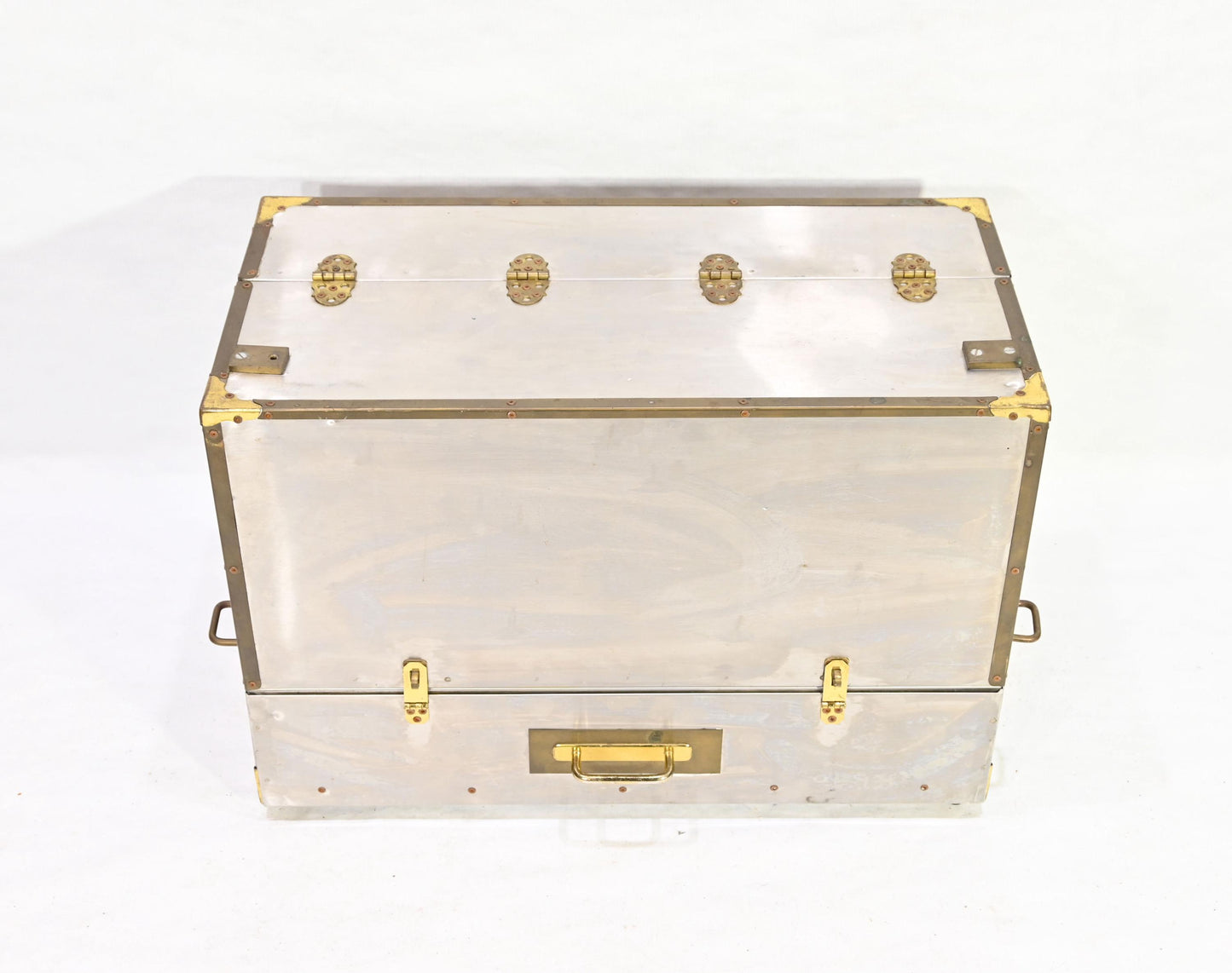 Vintage Metal Storage Case Trunk Brass handles Drawer Chest