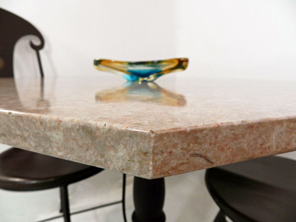 Vintage Travertine Stone Cast Iron Art Deco Stand Ice Cream Parlor Dining Table