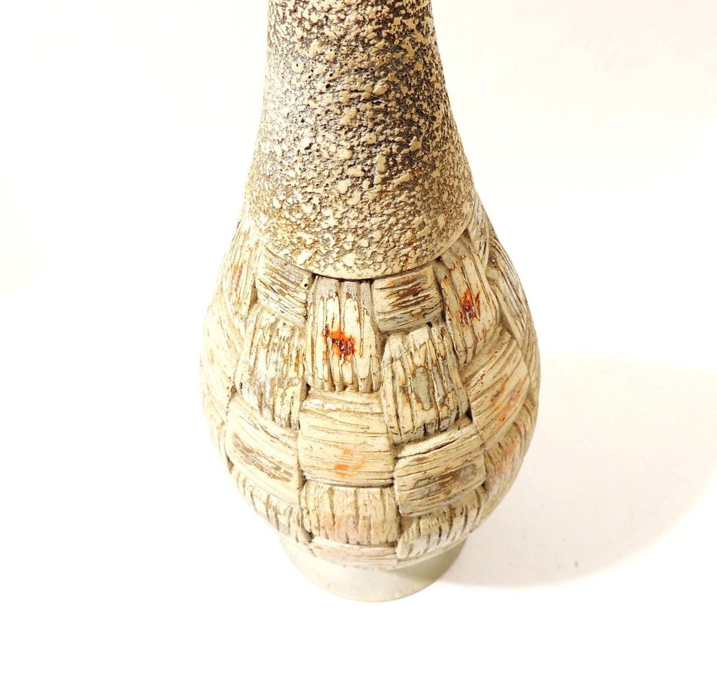 Modernist Era California Wood Stem Chalkware Art Ceramic Table Lamp signed