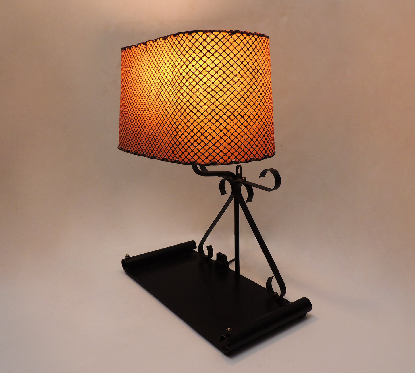 Mid-Century Modernist Era Black Metal Stationary Night Light Table Lamp Organizer