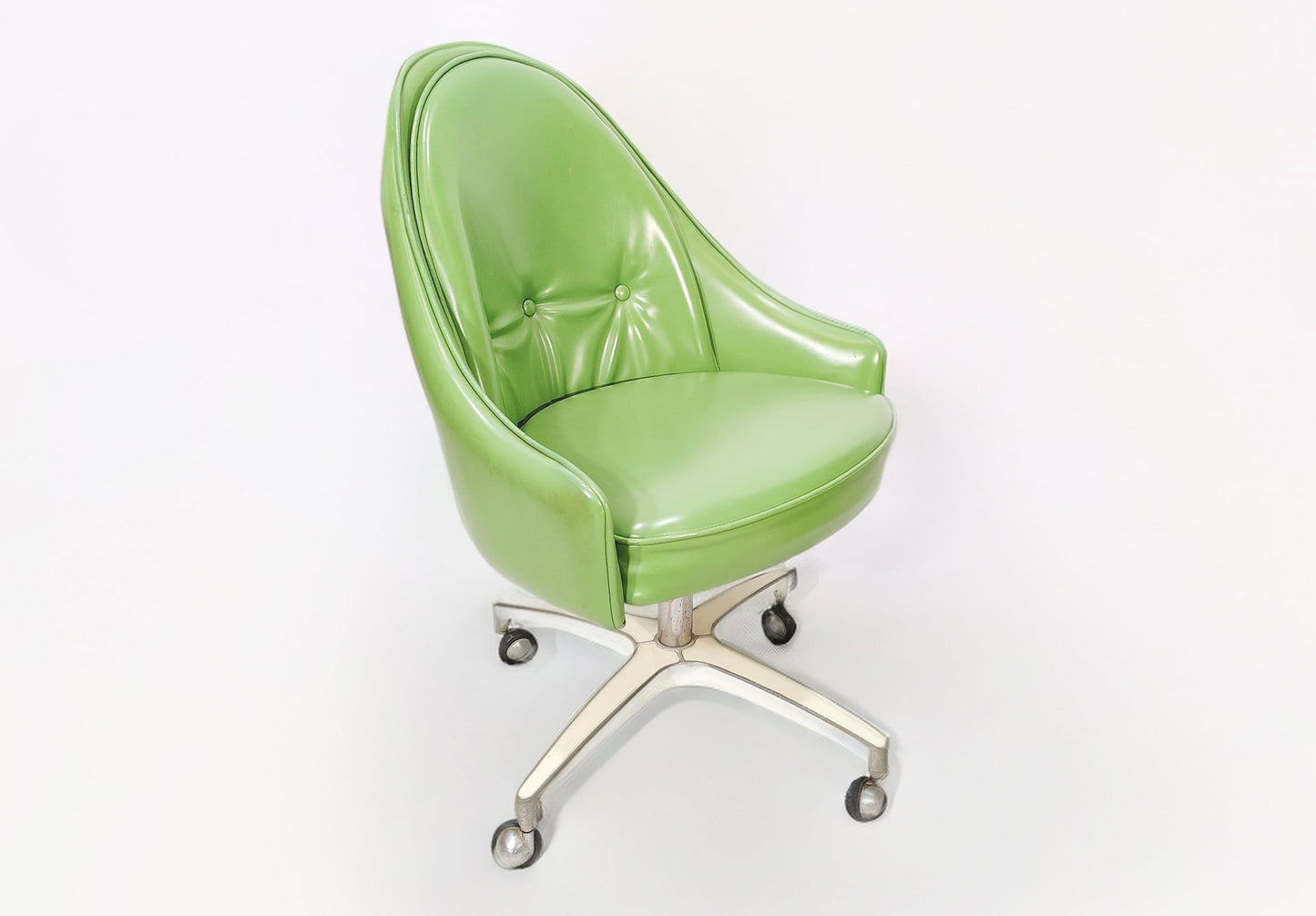 Vintage MCM Era Swivel Green Vinyl Metal Rolling Chair