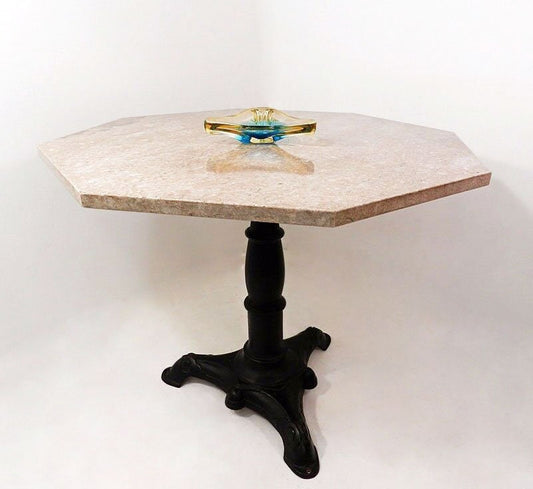 Vintage Travertine Stone Cast Iron Art Deco Stand Ice Cream Parlor Dining Table