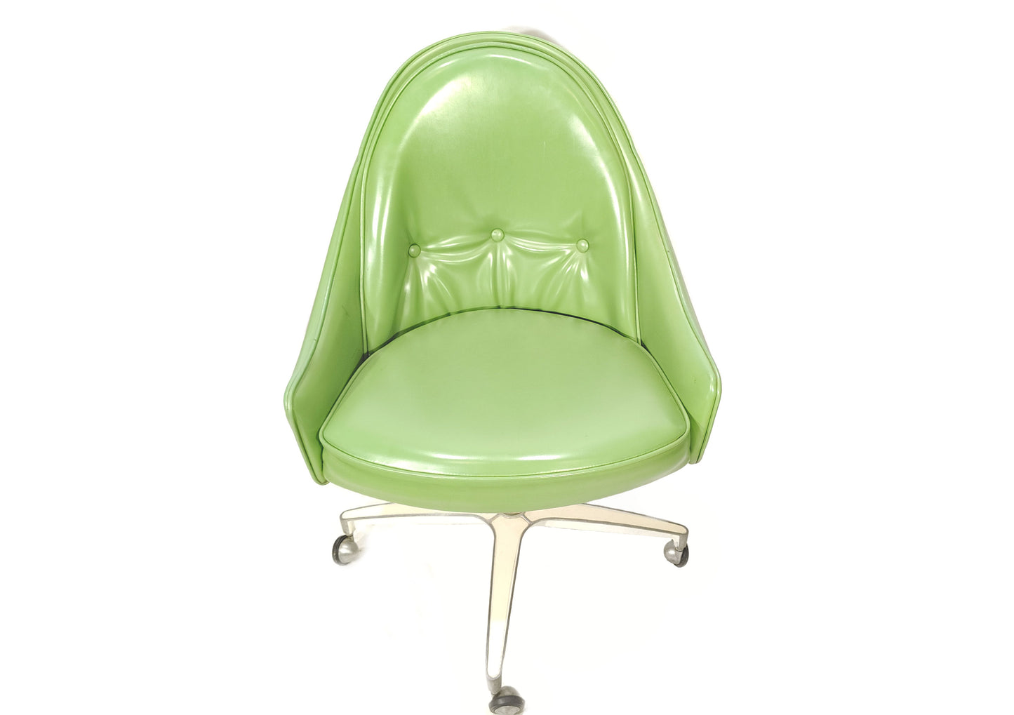Vintage MCM Era Swivel Green Vinyl Metal Rolling Chair