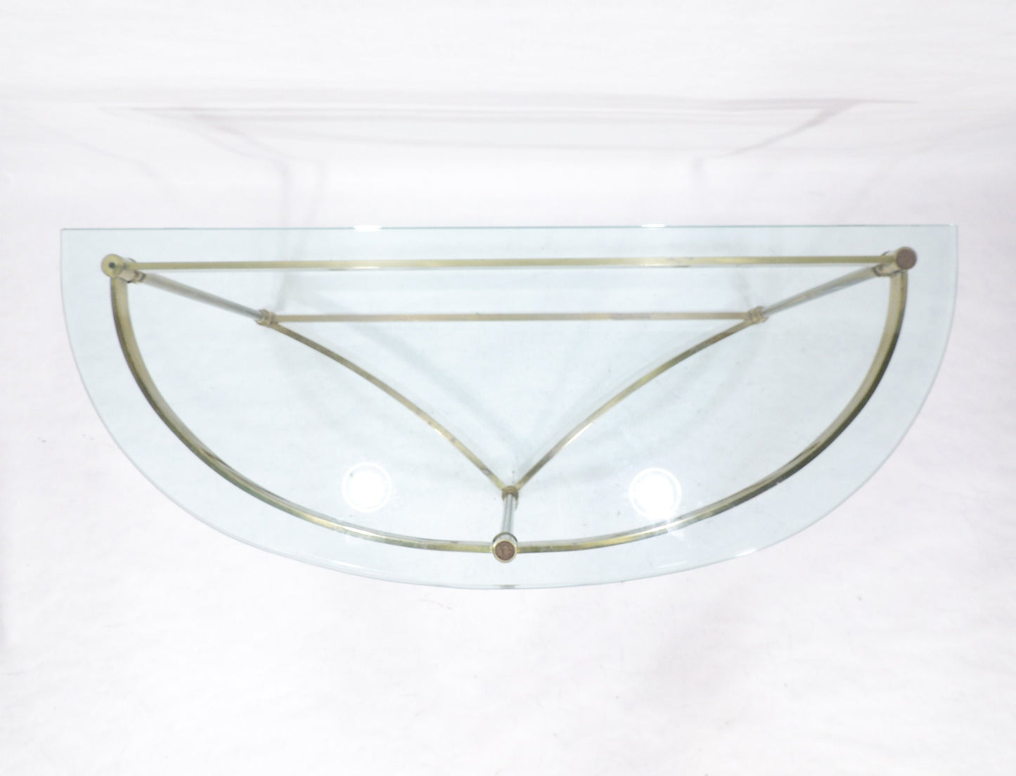 Vintage Half Moon Glass Top Brass Metal Claw hoofed Feet Console Table