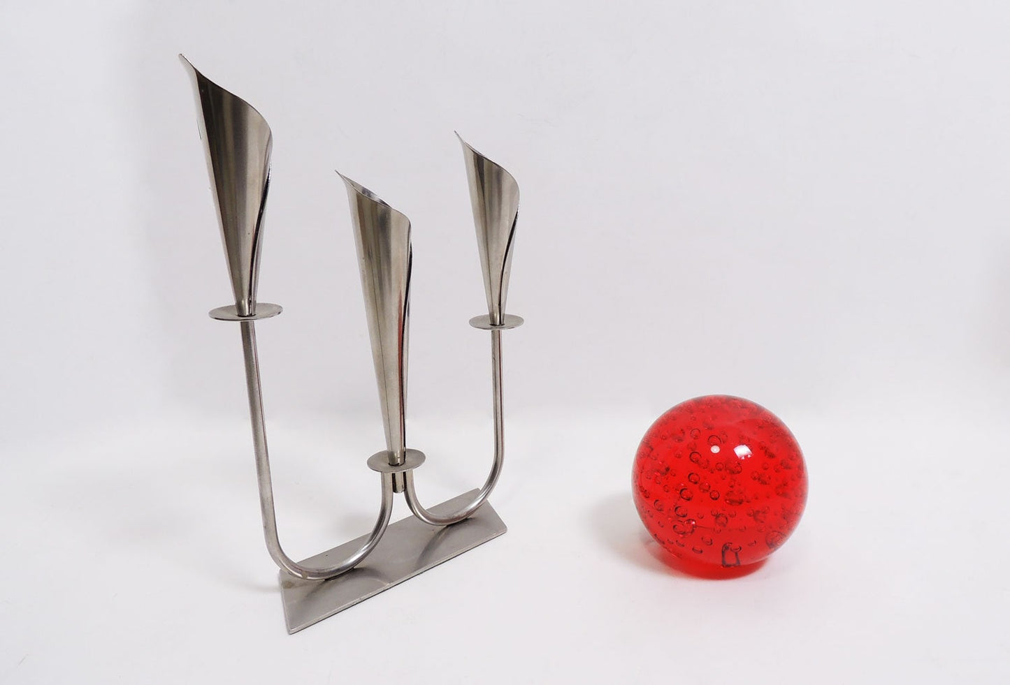 MCM era Metal Hans Jensen Style Tulip Candle Holders